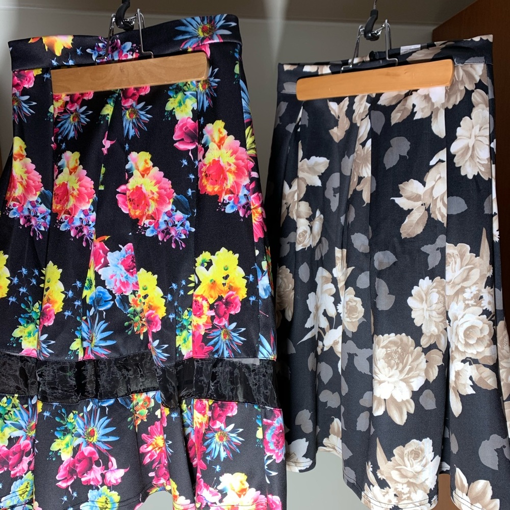 Two A-line floral skirts